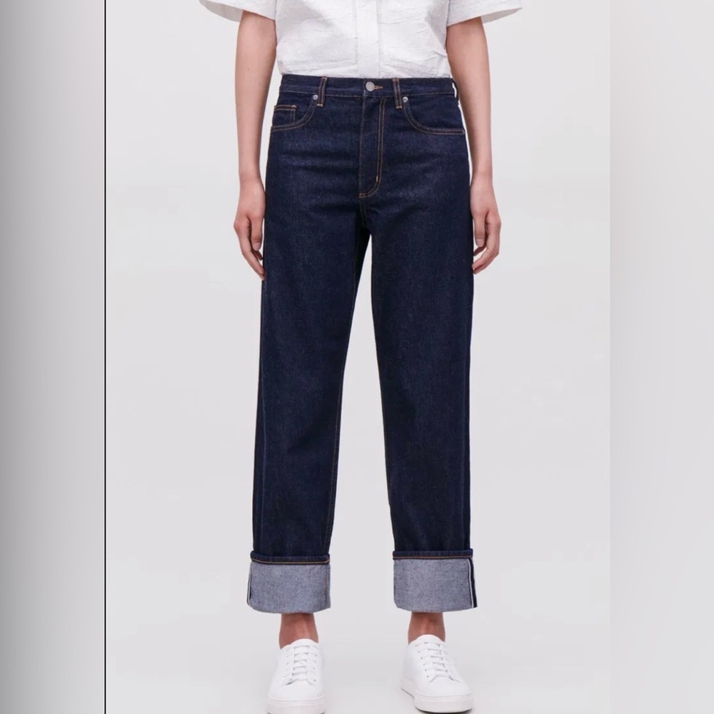COS Turned-Up Straight Jeans Dark Indigo Selvedge Cuff 27